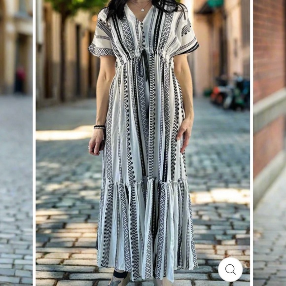 Elan Boho Maxi Dress slits on sides Black & White sz Lg (can fit XL) - Picture 11 of 11